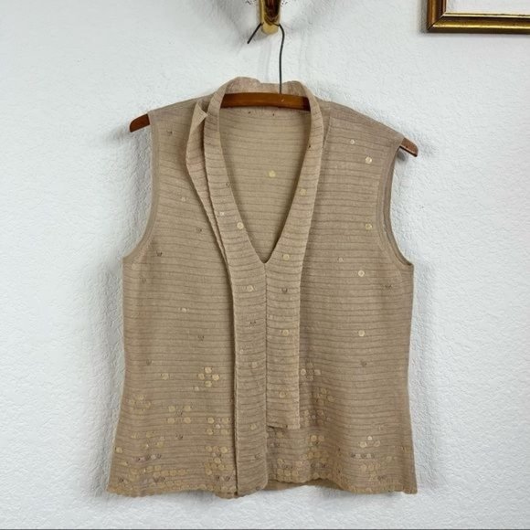 Kenzo Tops - KENZO Paris Knit Interlocked Sequin Linen Woven Shell Sweater